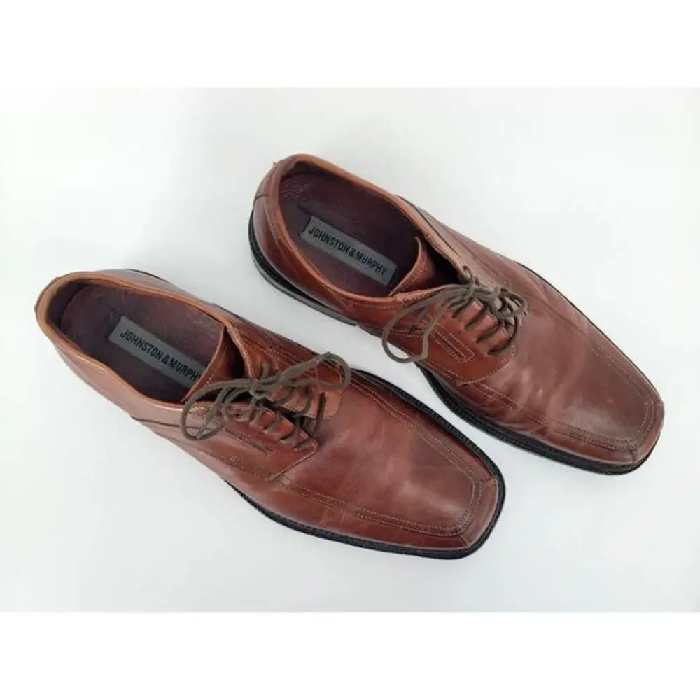 Johnston & Murphy Mens 9.5 Brown‎ Leather Oxford Dress Shoes Made In Italy